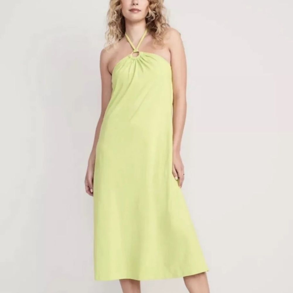 NWT Old Navy Neon Green Halter Neck Tie Keyhole Midi Dress Size extra large